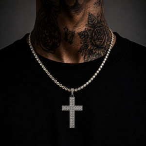 Vampire iced cross pendant with chain