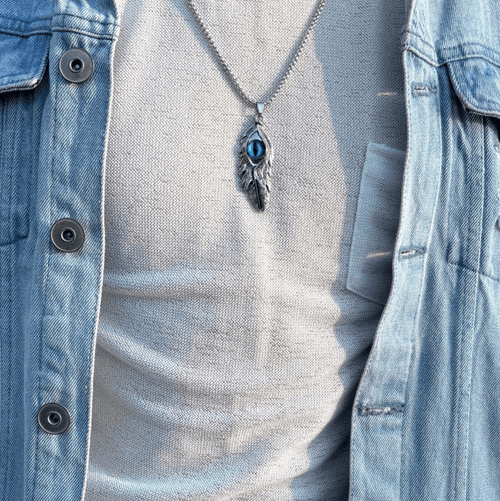 Evil eye feather pendant with chain